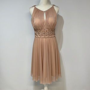Jessica Howard Dress Sz 6 Dusty Pink Peach Tulle Chiffon Jewels Midi Sleeveless